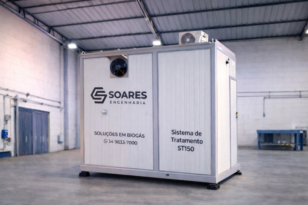 Skid completo para tratamento de biogás — caldeiras e geradores