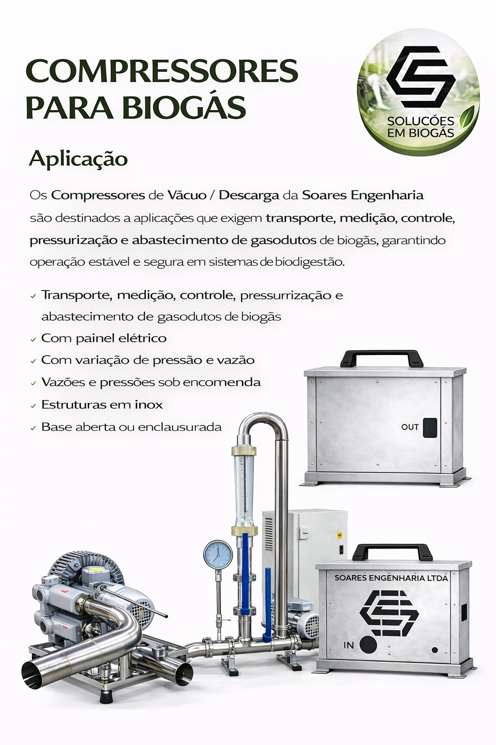 Compressores para biogás (baixas pressões, altas vazões)